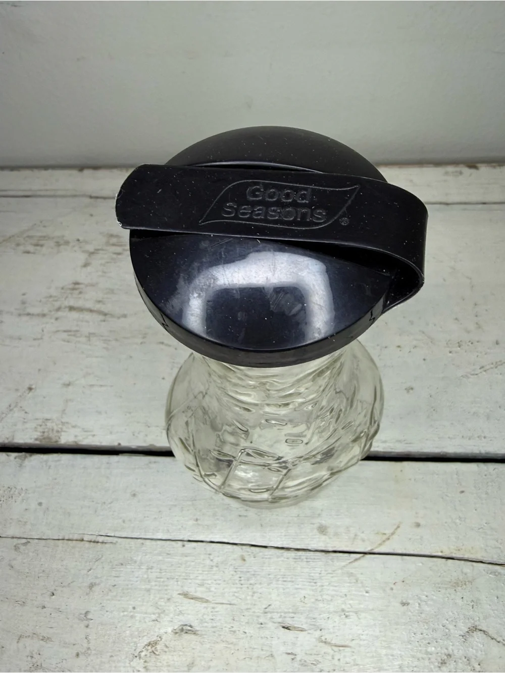 Vintage Good Seasons Salad Dressing Vine Embossed Glass Cruet Shaker Bottle &Lid
